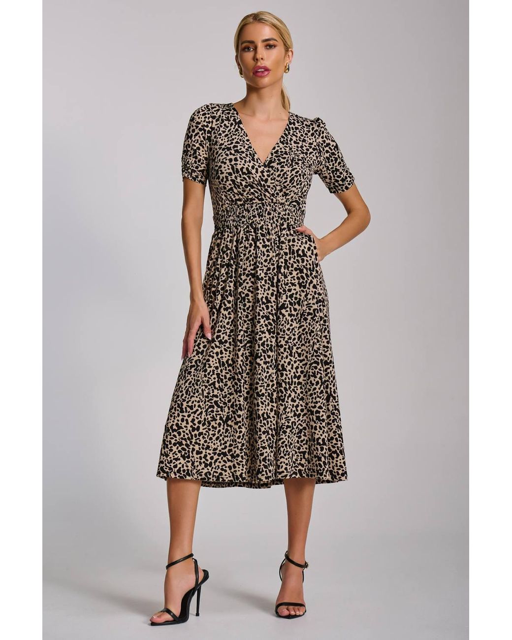 Jolie Moi Natural Short Sleeve Printed Jersey Midi Dress