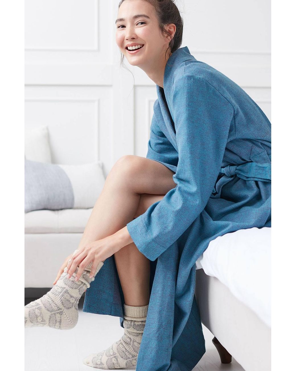 British Boxers Blue "Stornoway" Herringbone Brushed Cotton Dressing Gown