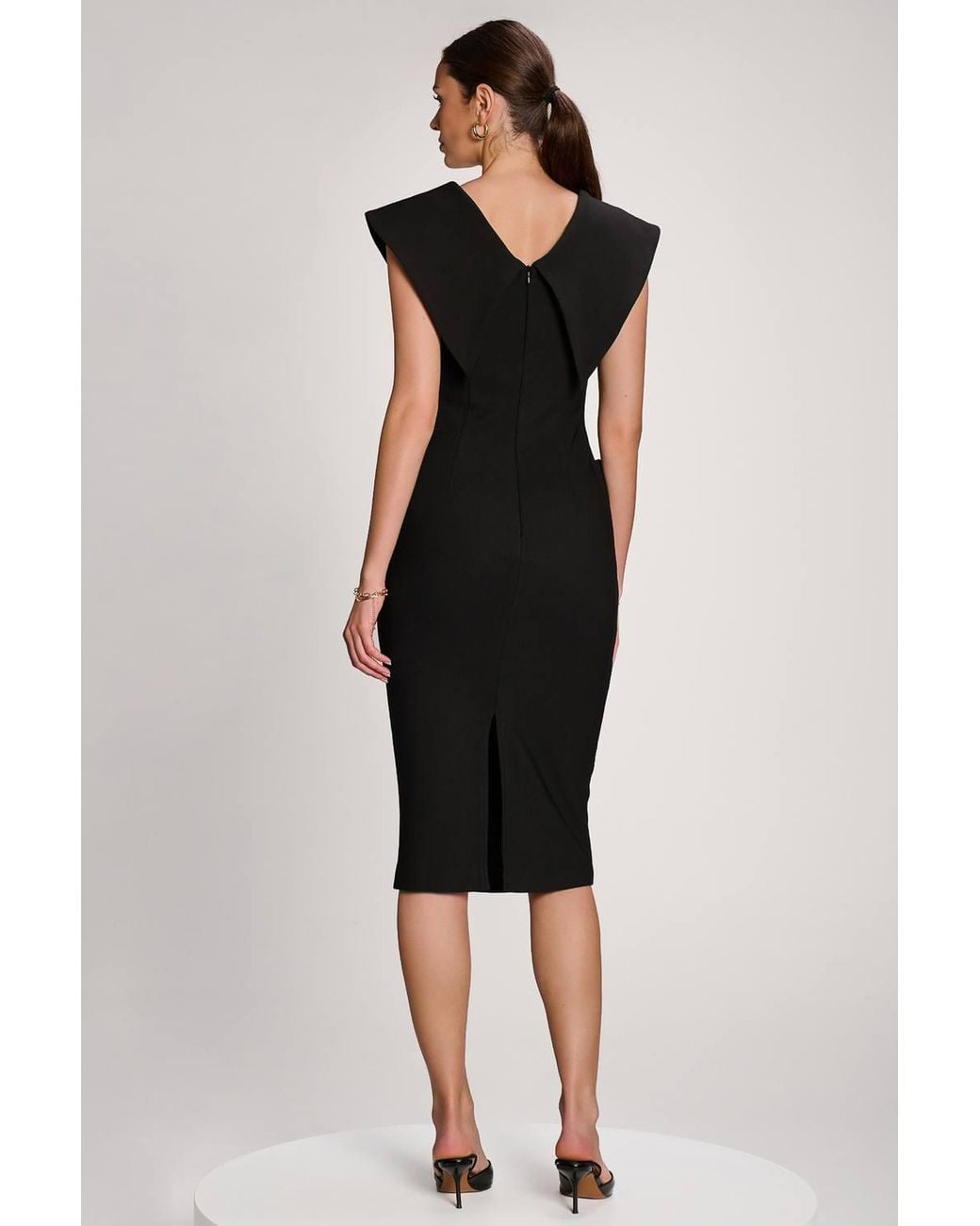 Jolie Moi Black Statement Collar Hourglass Midi Dress
