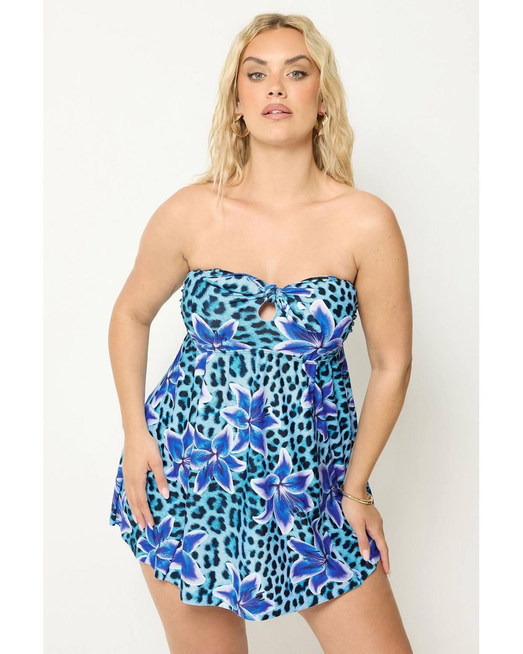 Yours Blue Animal Floral Tankini Top