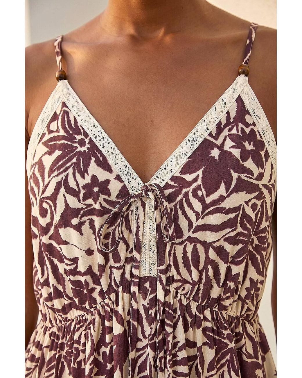 Roman Brown Petite Abstract Crochet Trim Dress