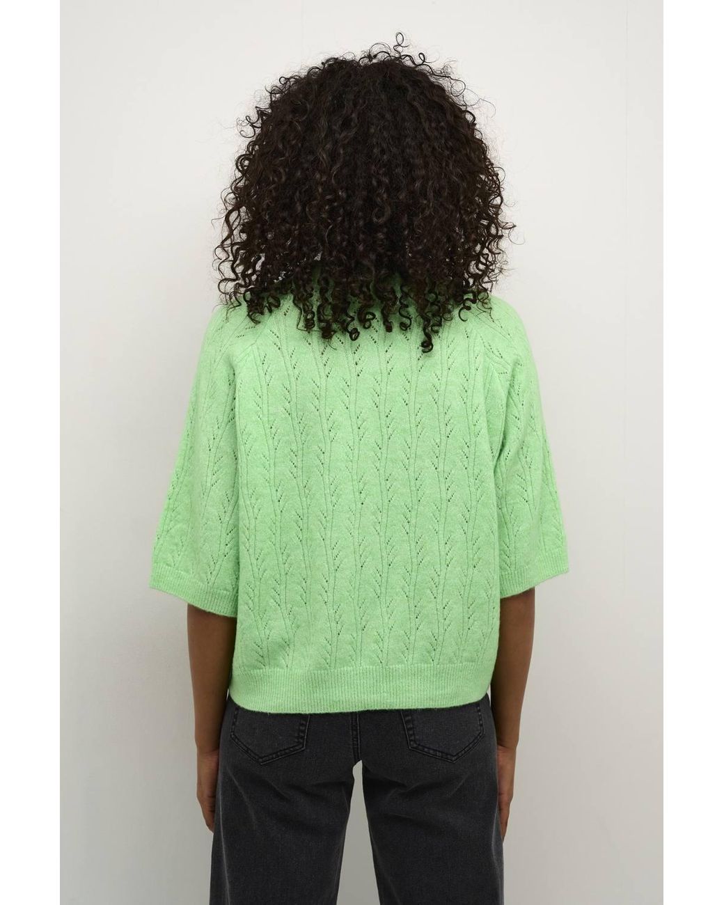 Kaffe Green Katella Half Sleeve Hole Knit Pullover