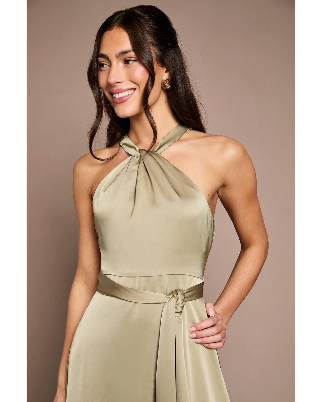 Coast Natural Honoured Twist Halterneck Satin Maxi Bridesmaid Dress