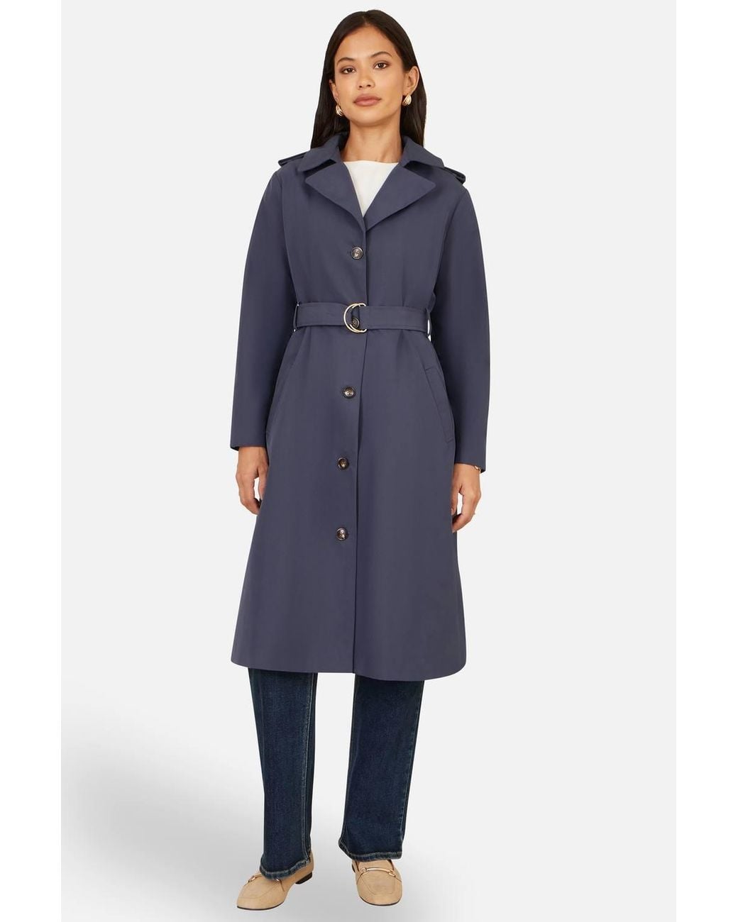 Yumi' Blue Belted Long Trench Coat W/ Belt