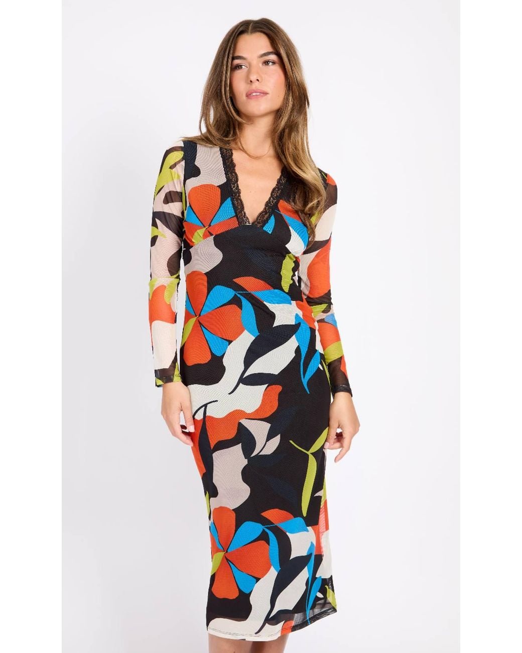Little Mistress Red Printed Mesh Midaxi Dress