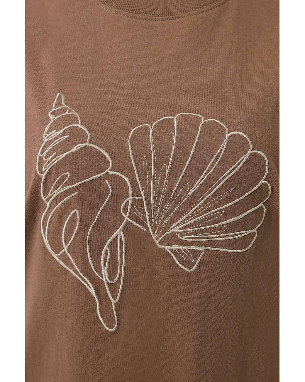 Yours Brown Embroidered Shell Longline T-Shirt