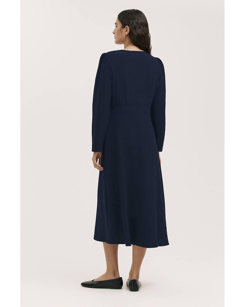 Finery London Blue Caprice Long Sleeve Crepe Midi Dress