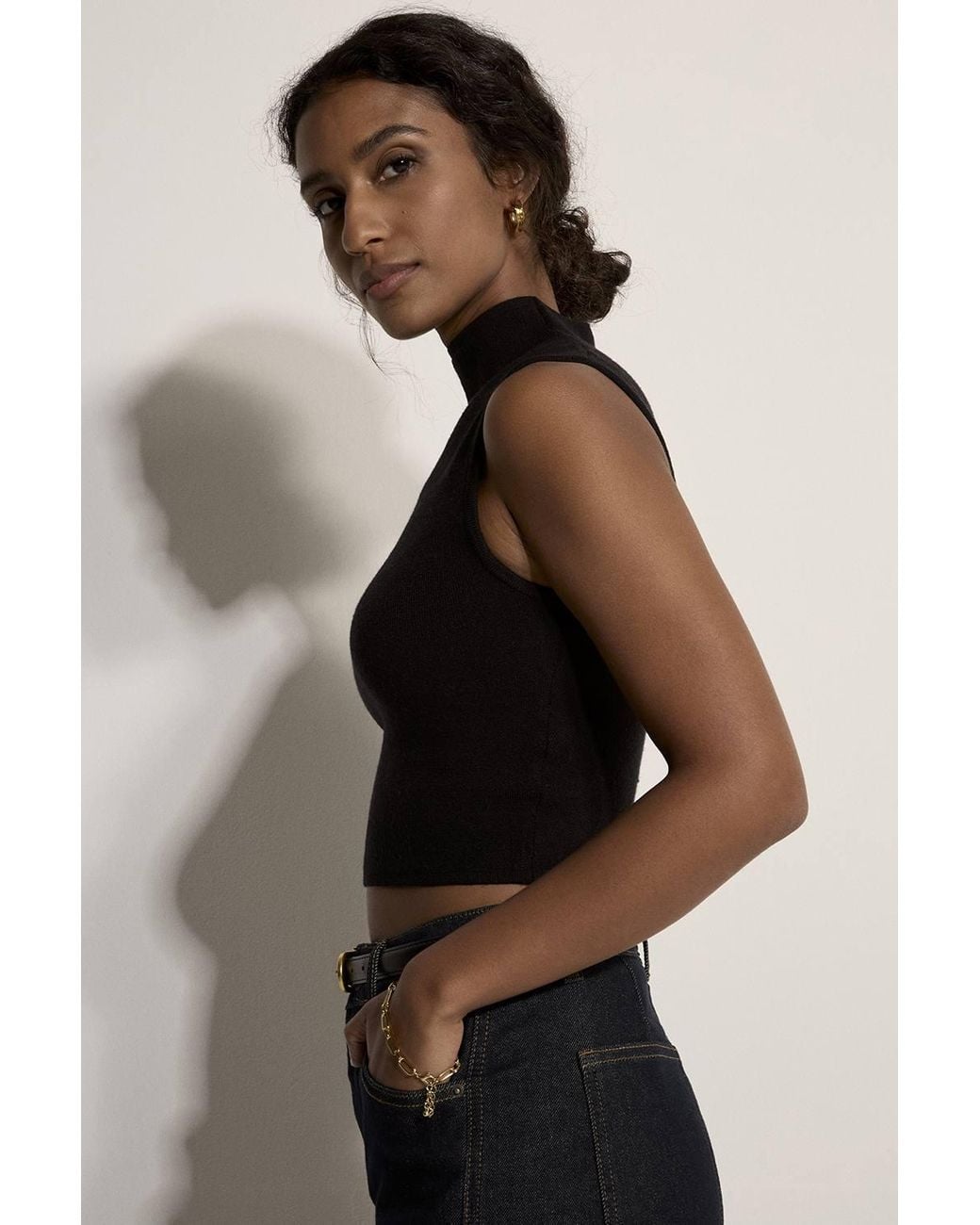 Apricot Blue High Neck Knitted Crop Top