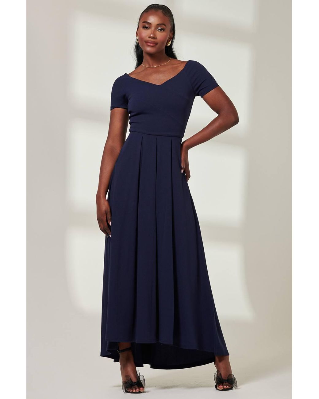 Jolie Moi Blue Yana Shoulder Scuba Maxi Dress