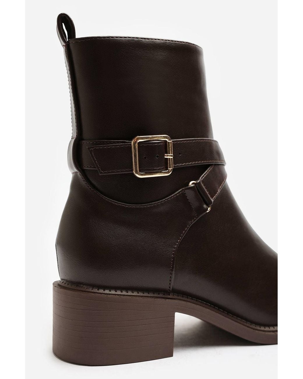 Where's That From Black Elvara Low Block Heel Ankle Boot W/ Strap Detail