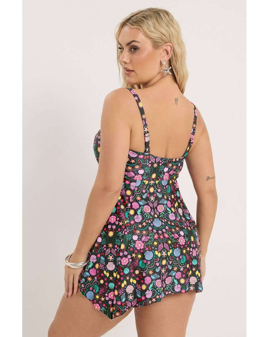 Yours Black Shell Print Tankini Top