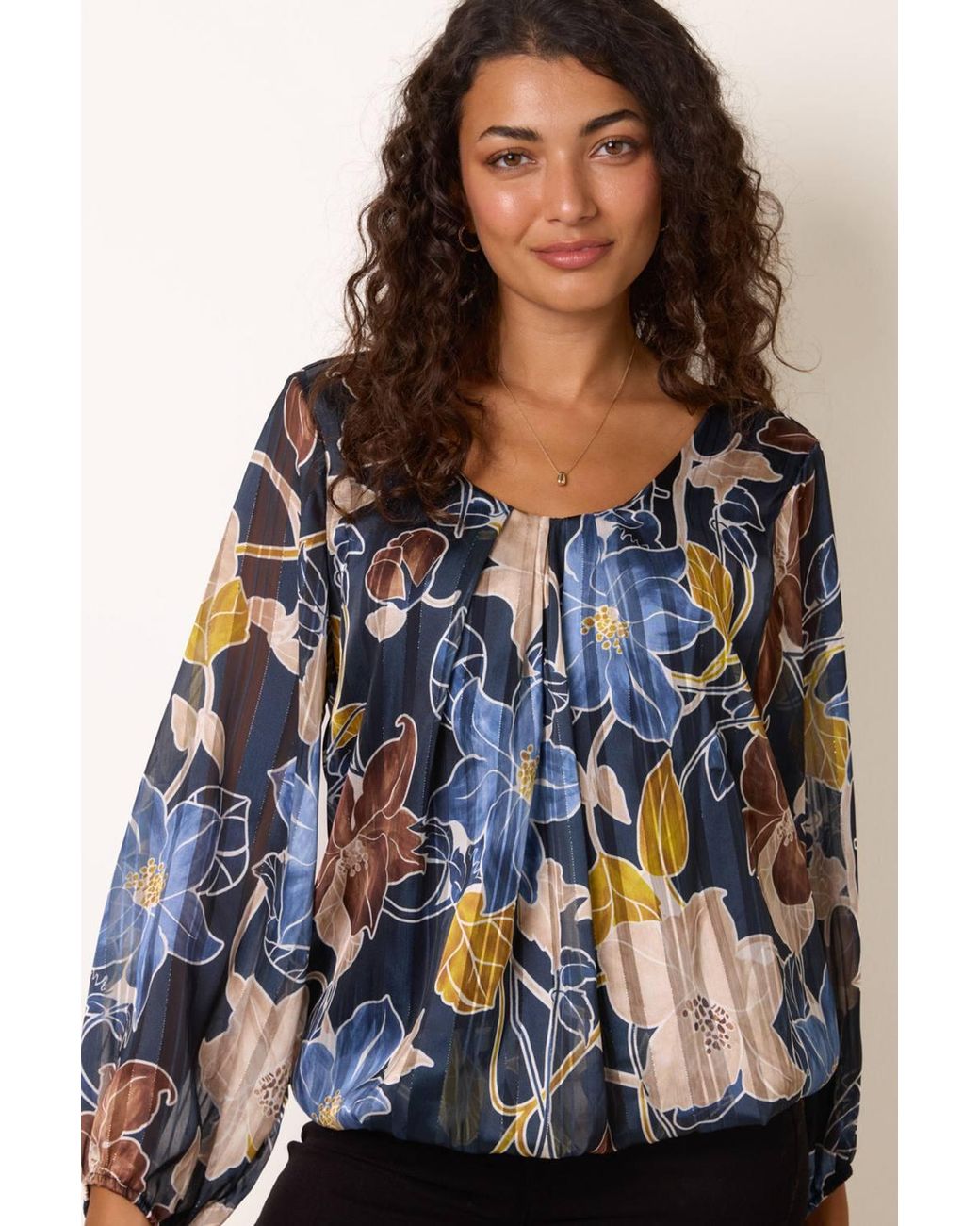 Blue Vanilla Blue Long Sleeve Round Neck Blouse