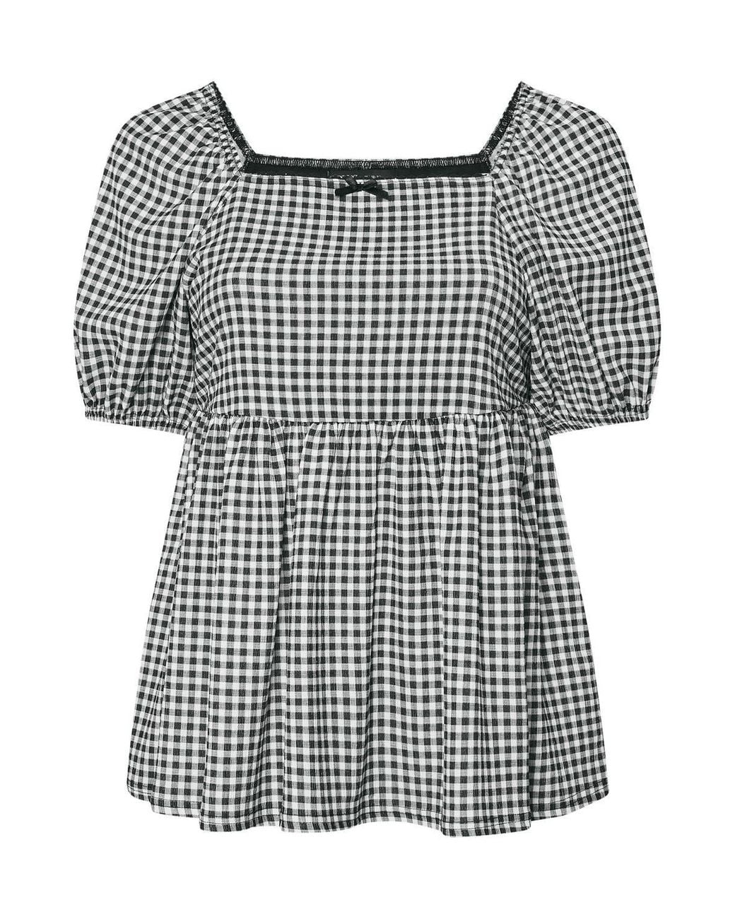 Yours Black Gingham Bow Front Peplum Top