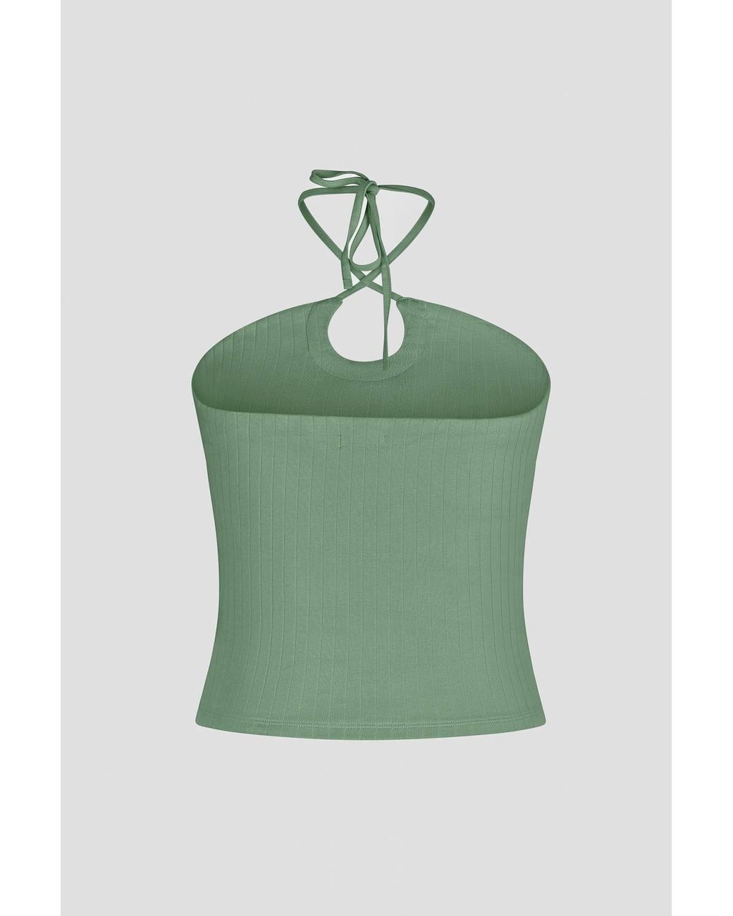 Enorsia Green Halter Neck Ribbed Cami Vest Top