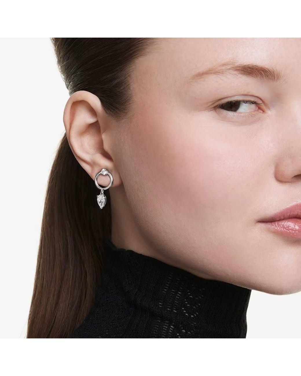 Swarovski Metallic Mesmera Rhodium Plated Zirconia Drop Stud Earrings 5723177