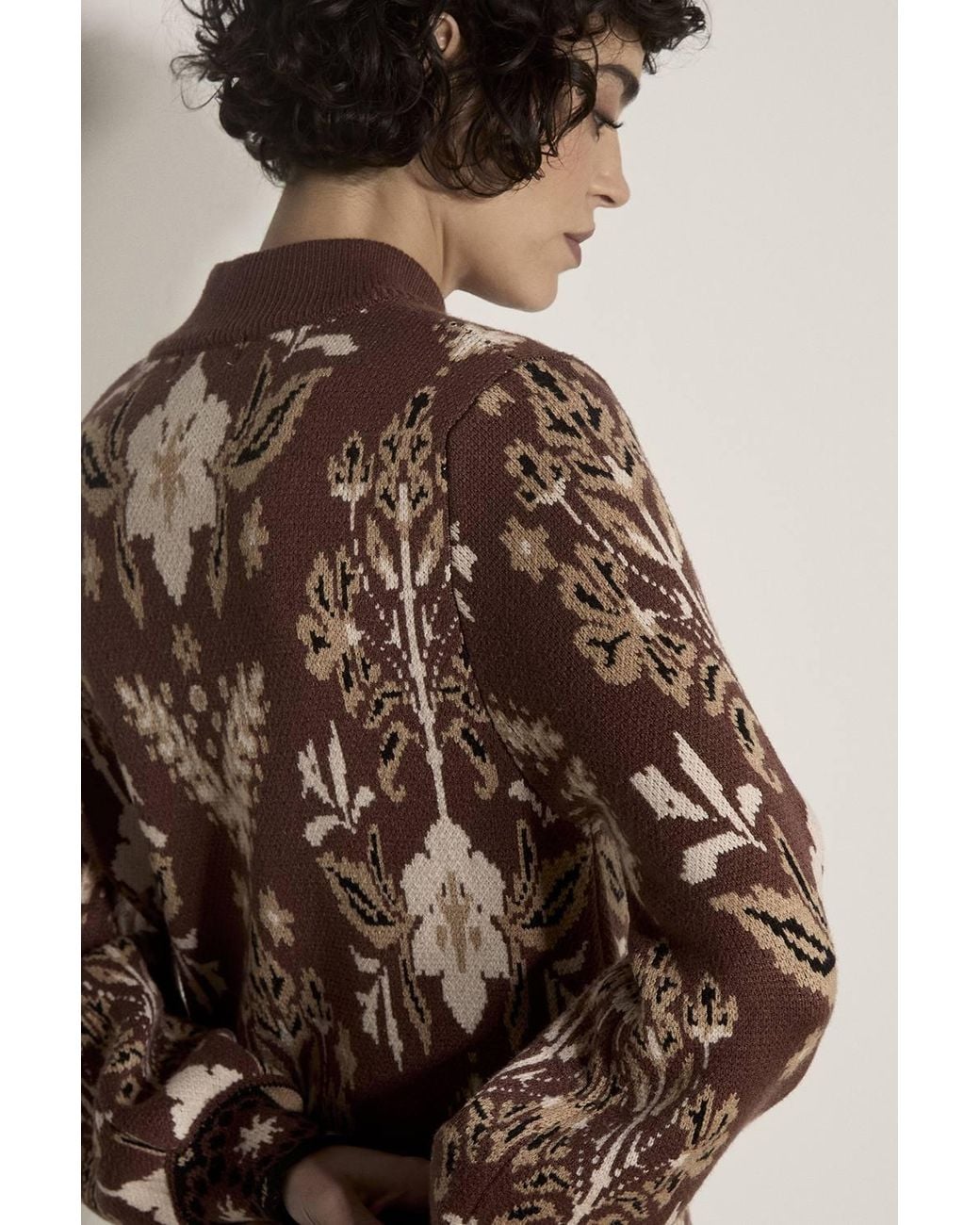 Apricot Brown Folk Floral Mini Jumper Dress