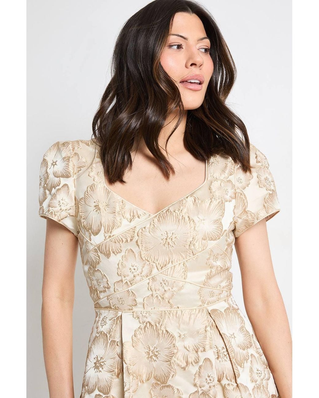 Wallis Natural Jacquard Seam Detail Midi Dress