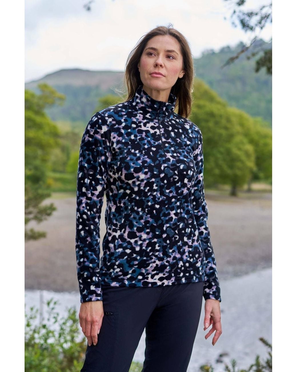 Mountain Warehouse Purple 'Camber' Half Zip Striped Outdoors Everyday Fleece Top