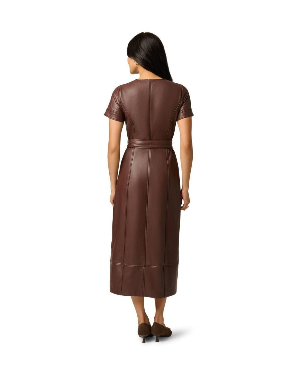 Adrianna Papell Brown Leather Zip Front Dress