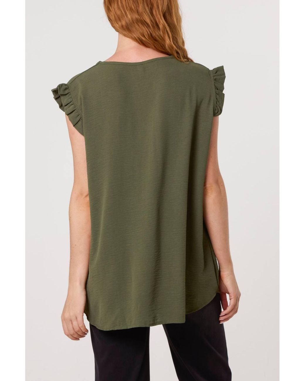 Blue Vanilla Green Long Sleeve V-Neck Blouse