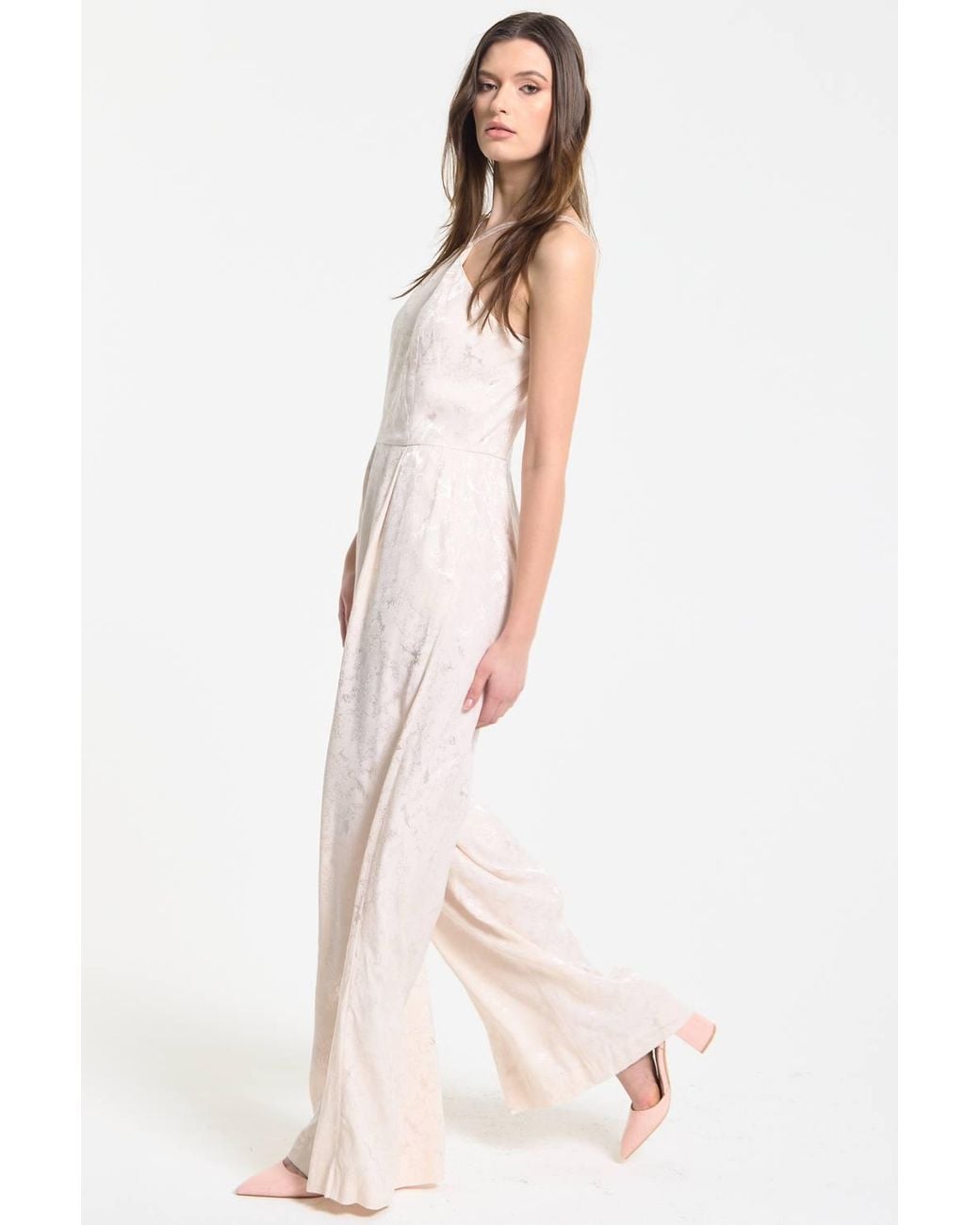 Liquorish Pink Champagne Jacquard Wide Leg Jumpsuit