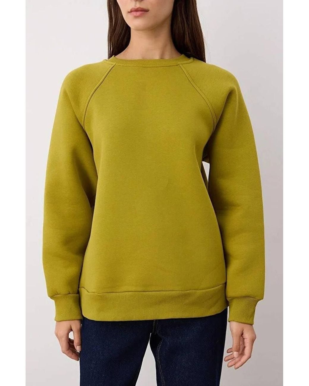 WOVCOR Yellow Basic Crew Neck Fleece Sweatshirt