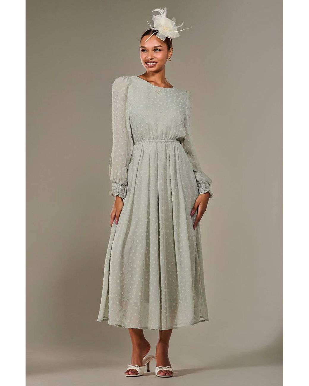 Jolie Moi Brown Long Sleeve Chiffon Midaxi Dress