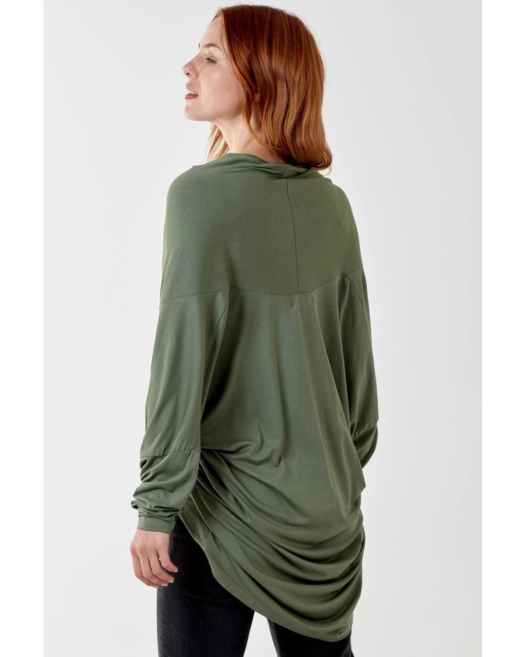 Blue Vanilla Green Asymmetric Drape Front Top