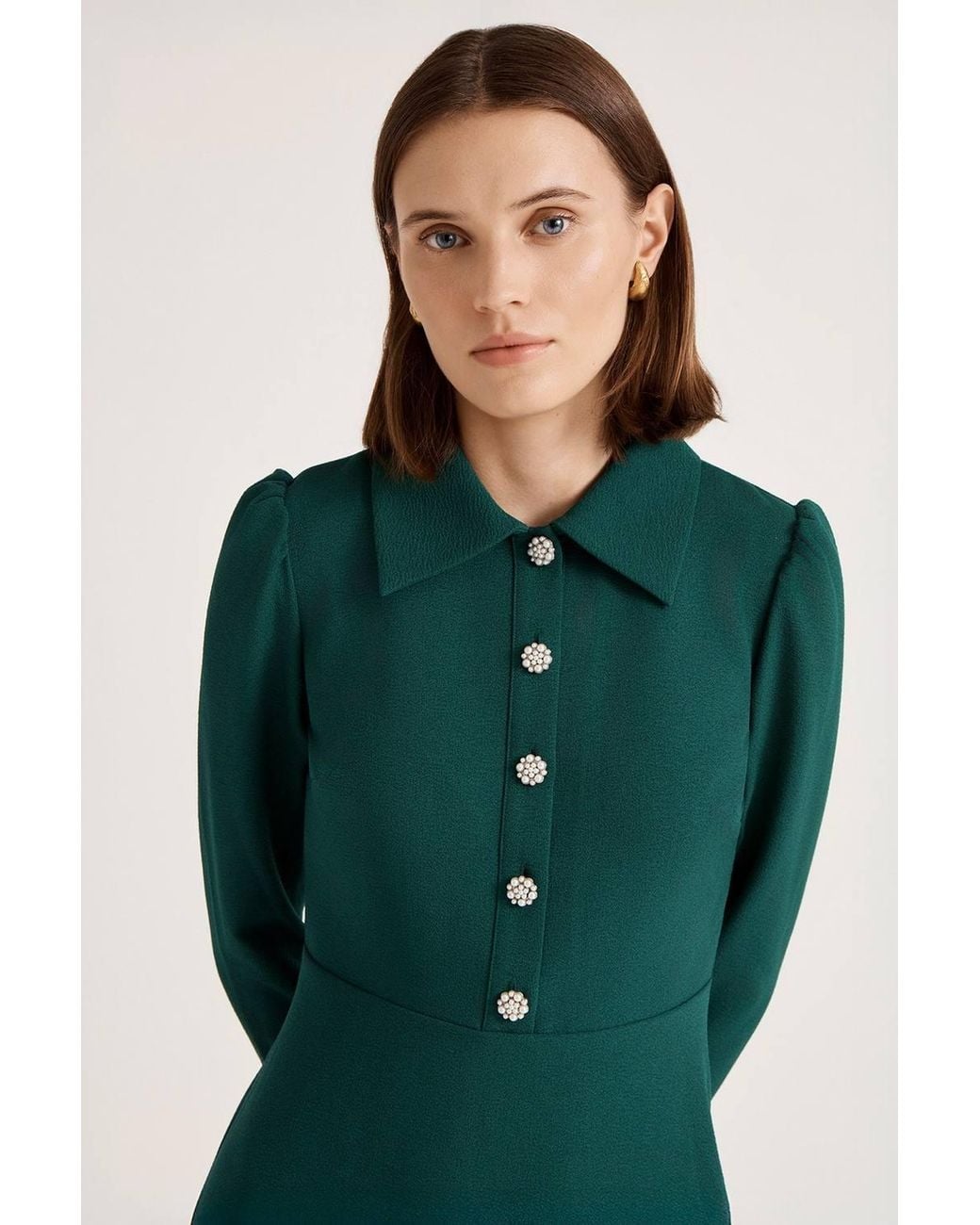 Finery London Green Petite Lucia Crepe Collared Midi Dress