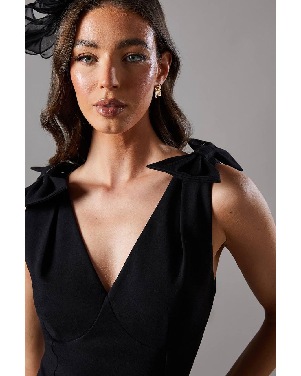Coast Multicolor Mono Spot Races Drop Waist Bow Shoulder Midi Dress