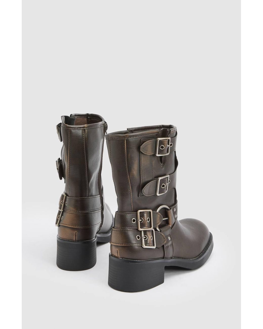 Dorothy Perkins Black Faith: Seline Faux Leather Medium Block Heel Biker Boots