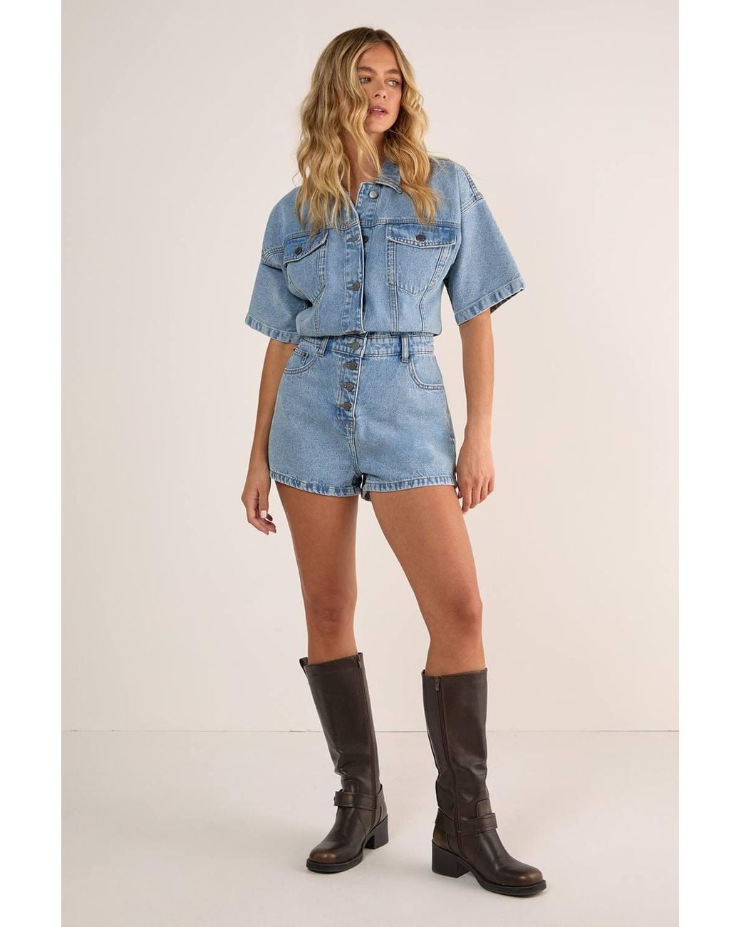 Nasty Gal Blue Denim Button Through Romper