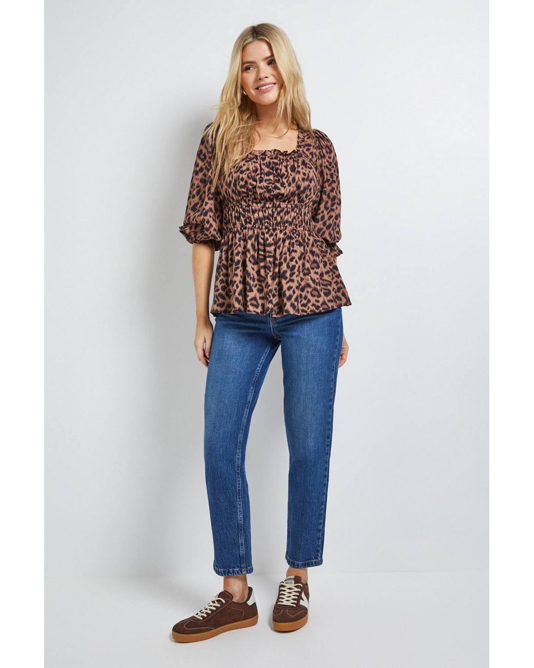 Dorothy Perkins Multicolor Square Neck Blouson Sleeve Top