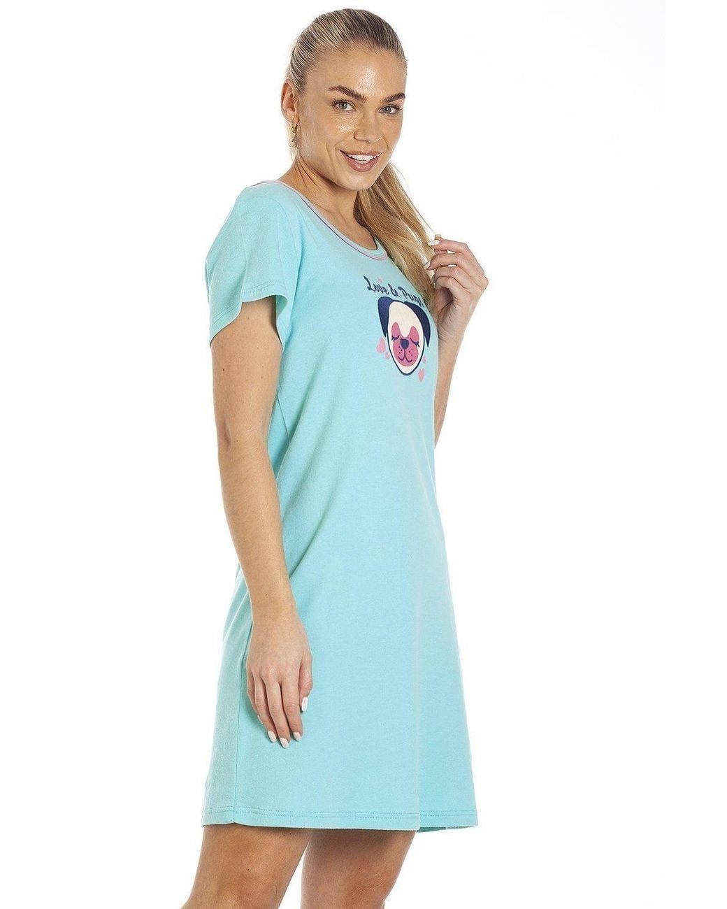 CAMILLE Blue Short Sleeve Pug Summer Nightdress
