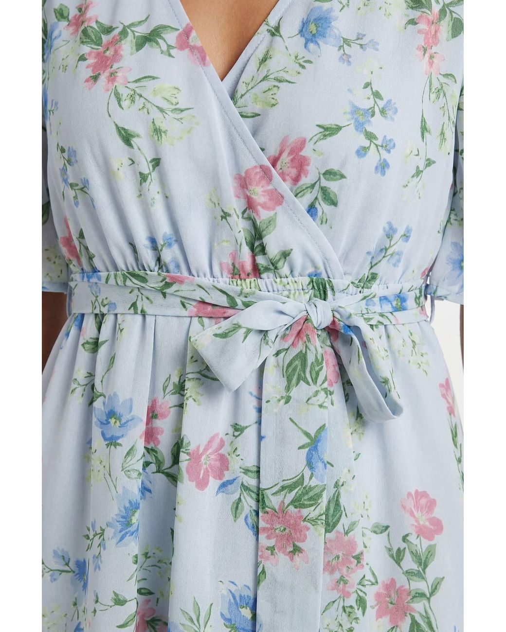 Wallis Blue Petite Floral Print Ruffle Maxi Dress