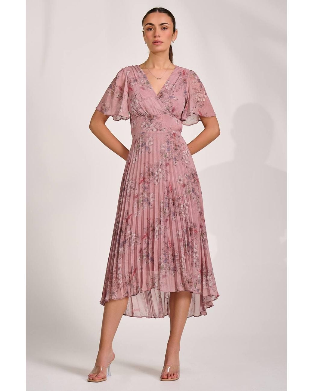 Jolie Moi Pink Printed Chiffon Glitter Maxi Dress