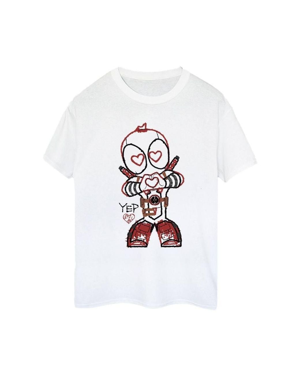 Marvel White Deadpool Love Beam Line Cotton Boyfriend T-Shirt