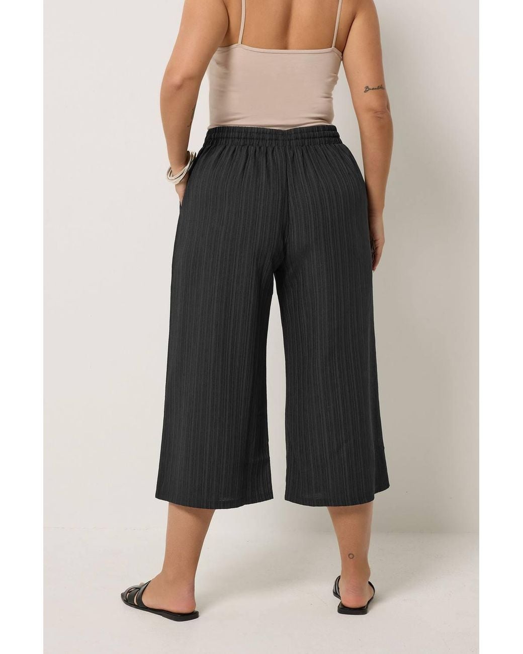 Yours Black Textured Crop Trousers