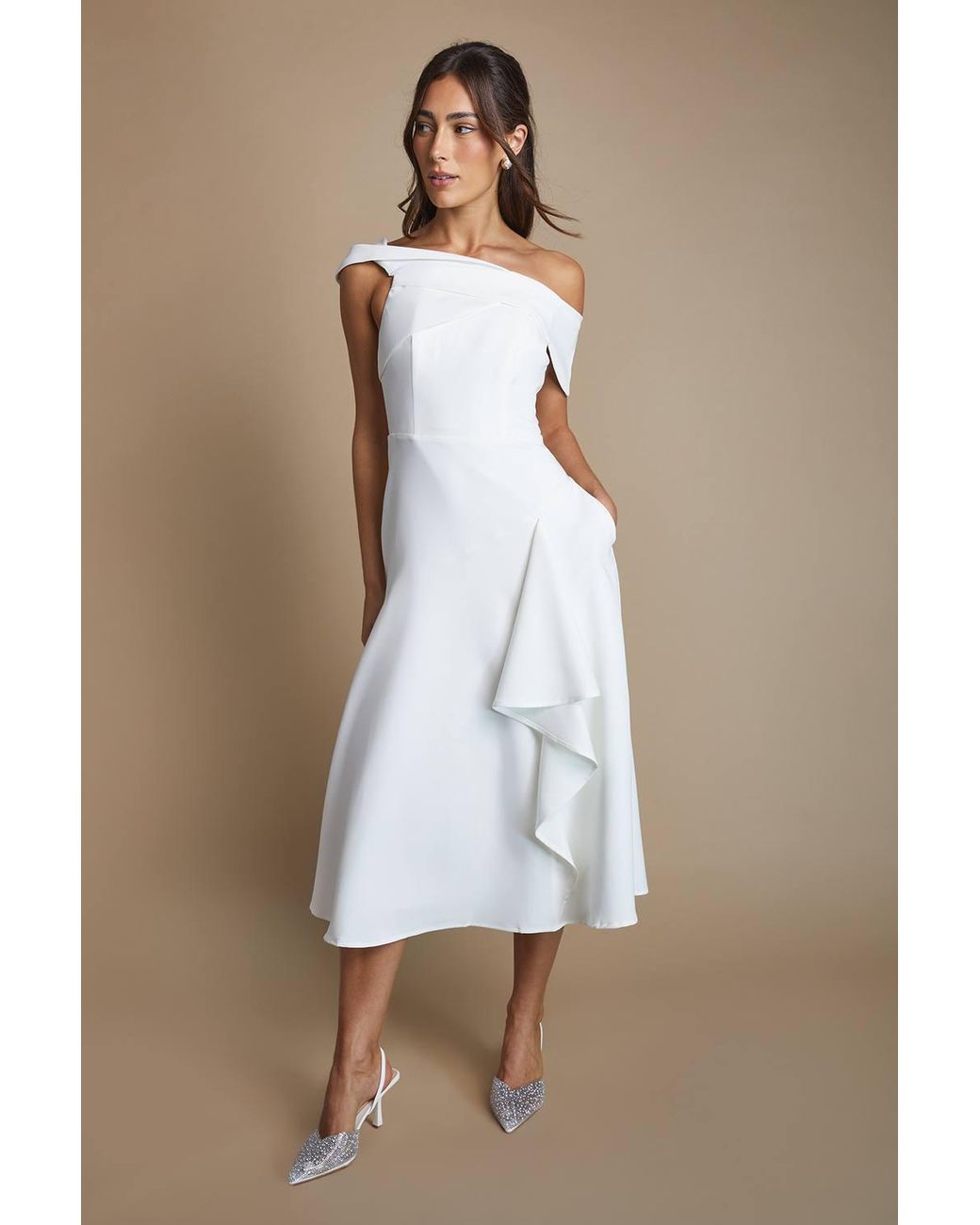 Coast White Bardot Waterfall Crepe Midi Bridal Dress