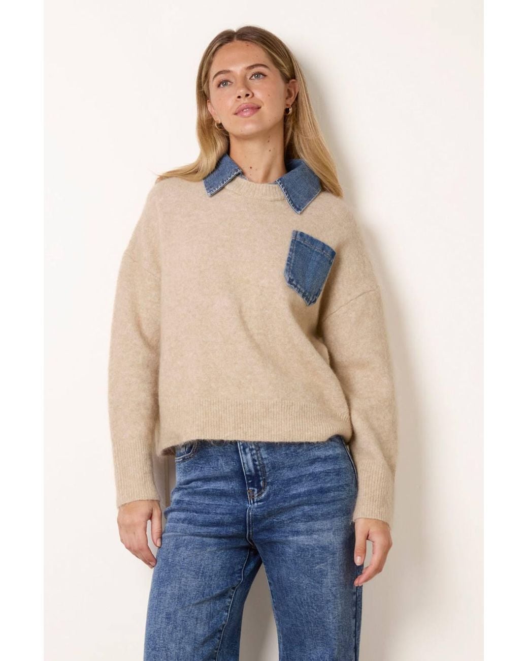 Blue Vanilla Blue Long Sleeve Collar Jumper