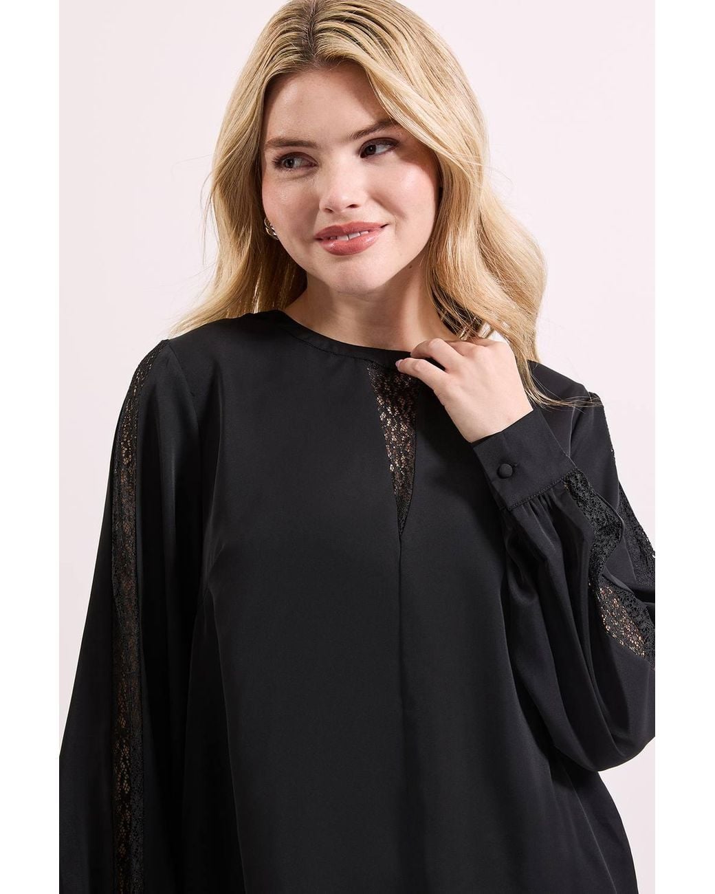 Dorothy Perkins Blue Lace Insert Long Sleeve Blouse