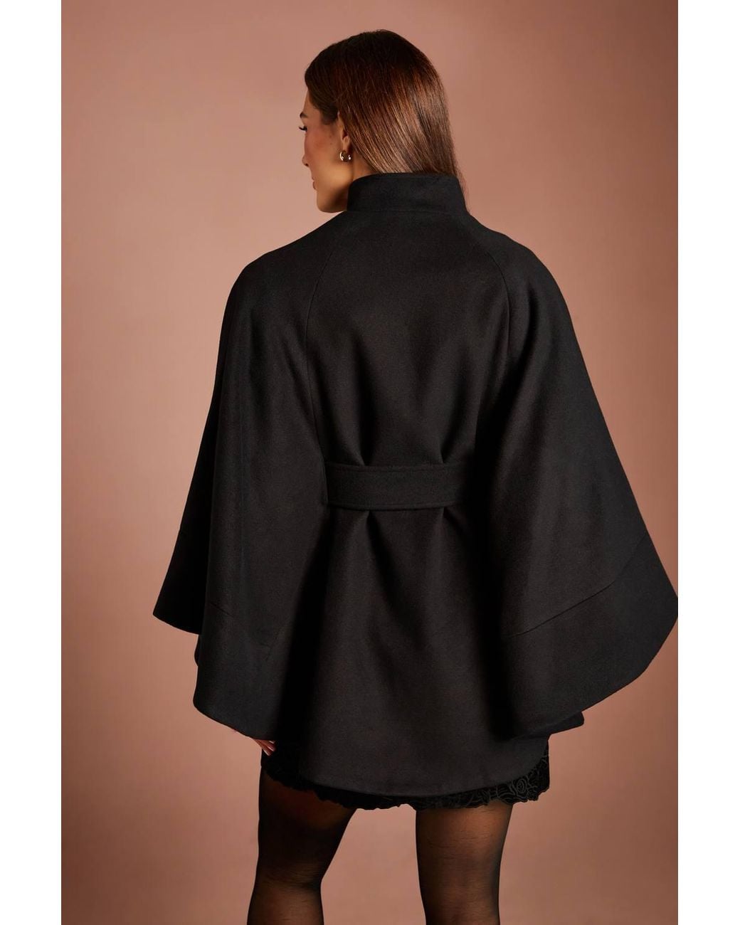 Coast Black Button Detail Belted Occasion Cape Coat