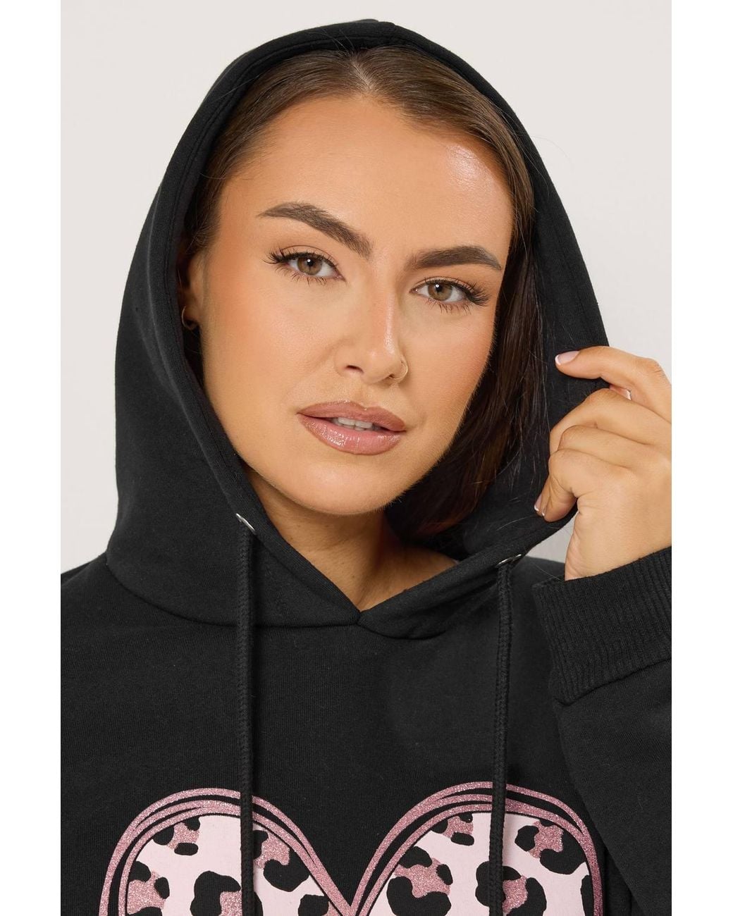 Yours Black Triple Heart Leopard Hoodie