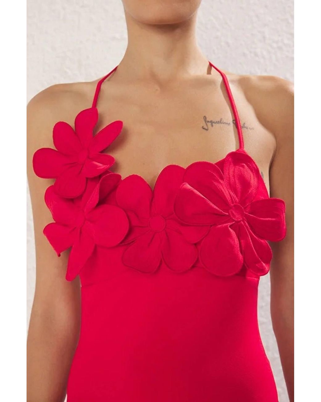 WOVCOR Pink Halterneck Floral Applique Maxi Dress