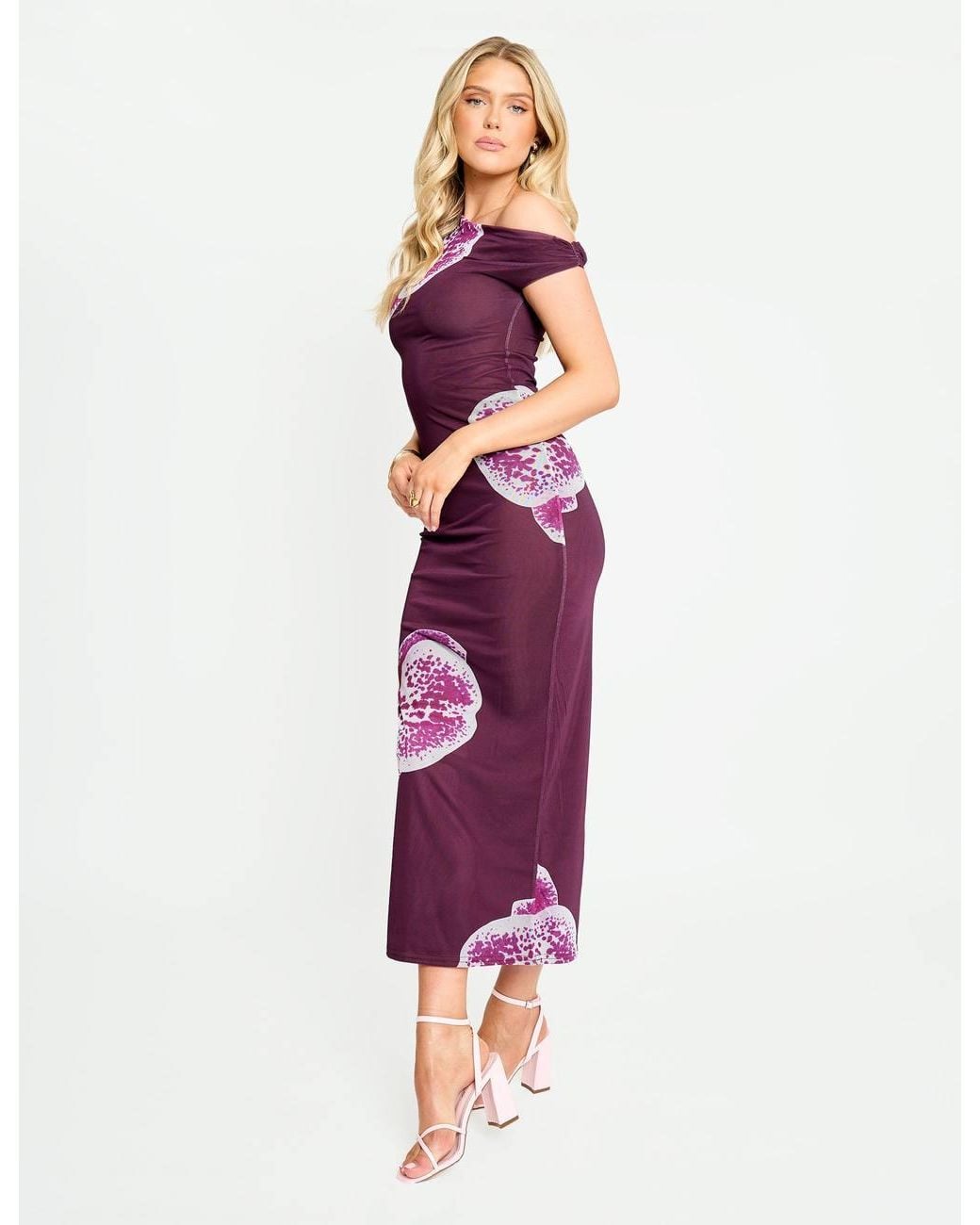 Public Desire Natural Asymmetric One Shoulder Floral Maxi Dress