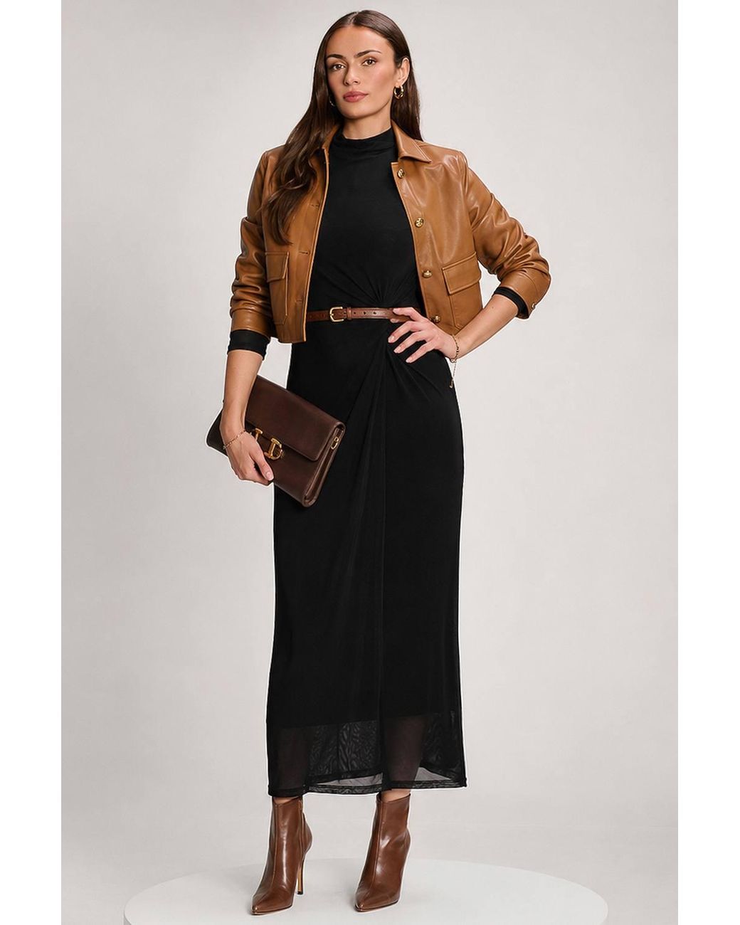 Jolie Moi Black High Neck 3/4 Sleeve Mesh Maxi Dress