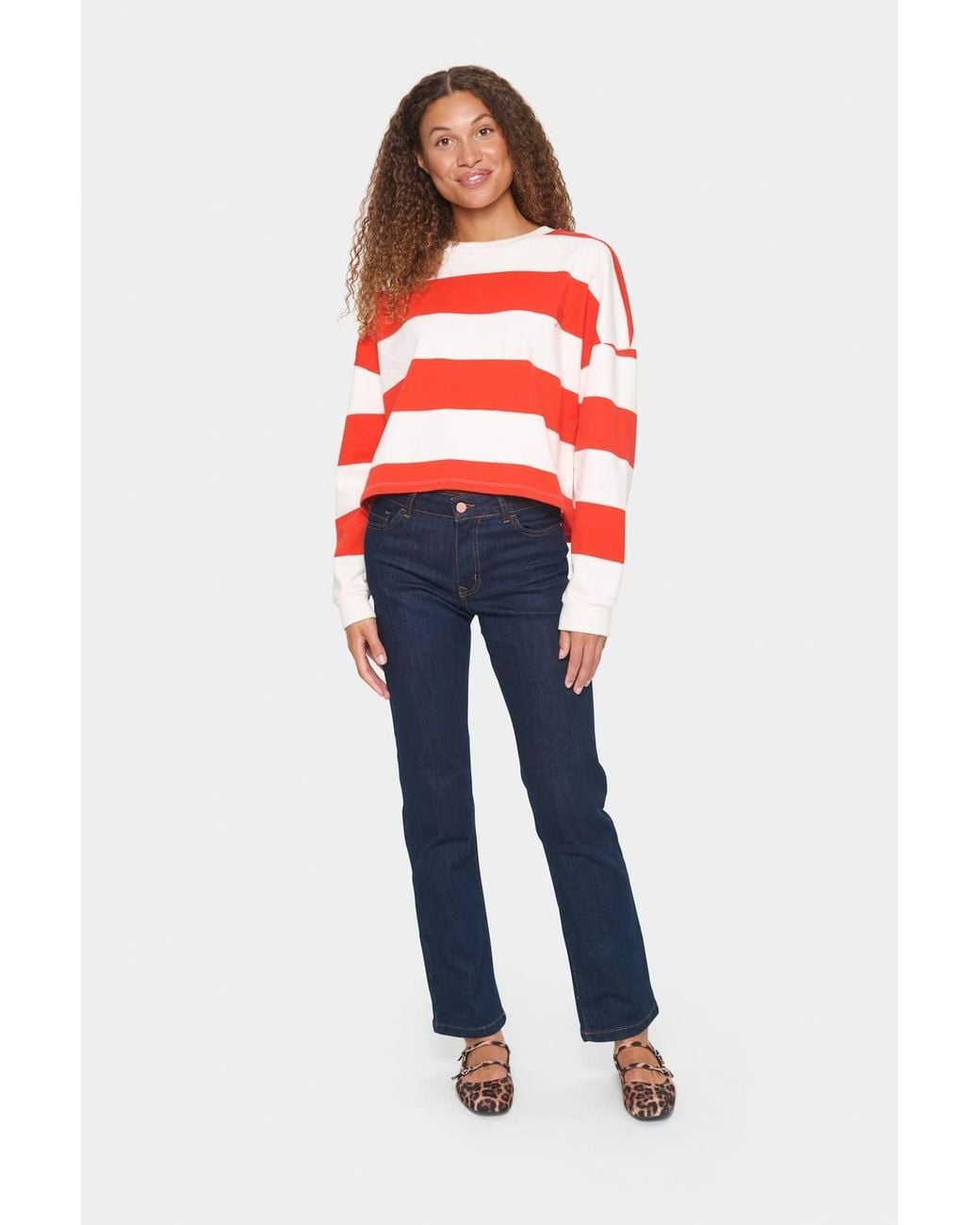 Saint Tropez Red Idahella Long Sleeve Stripe Sweatshirt
