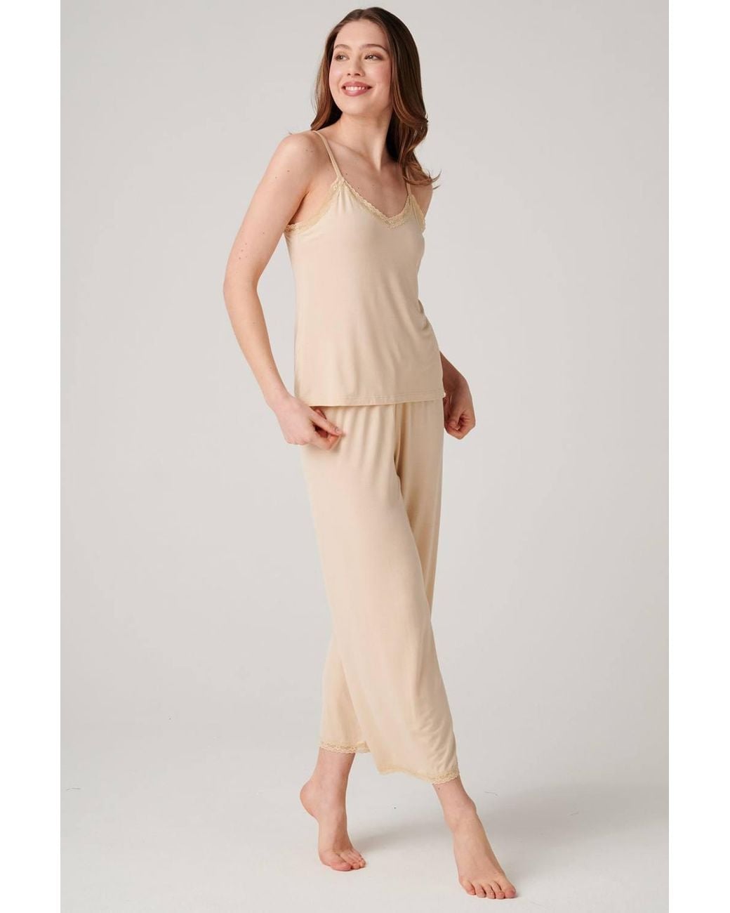 British Boxers Natural "Soft Sand" Bamboo Lace Camisole Pyjama Set