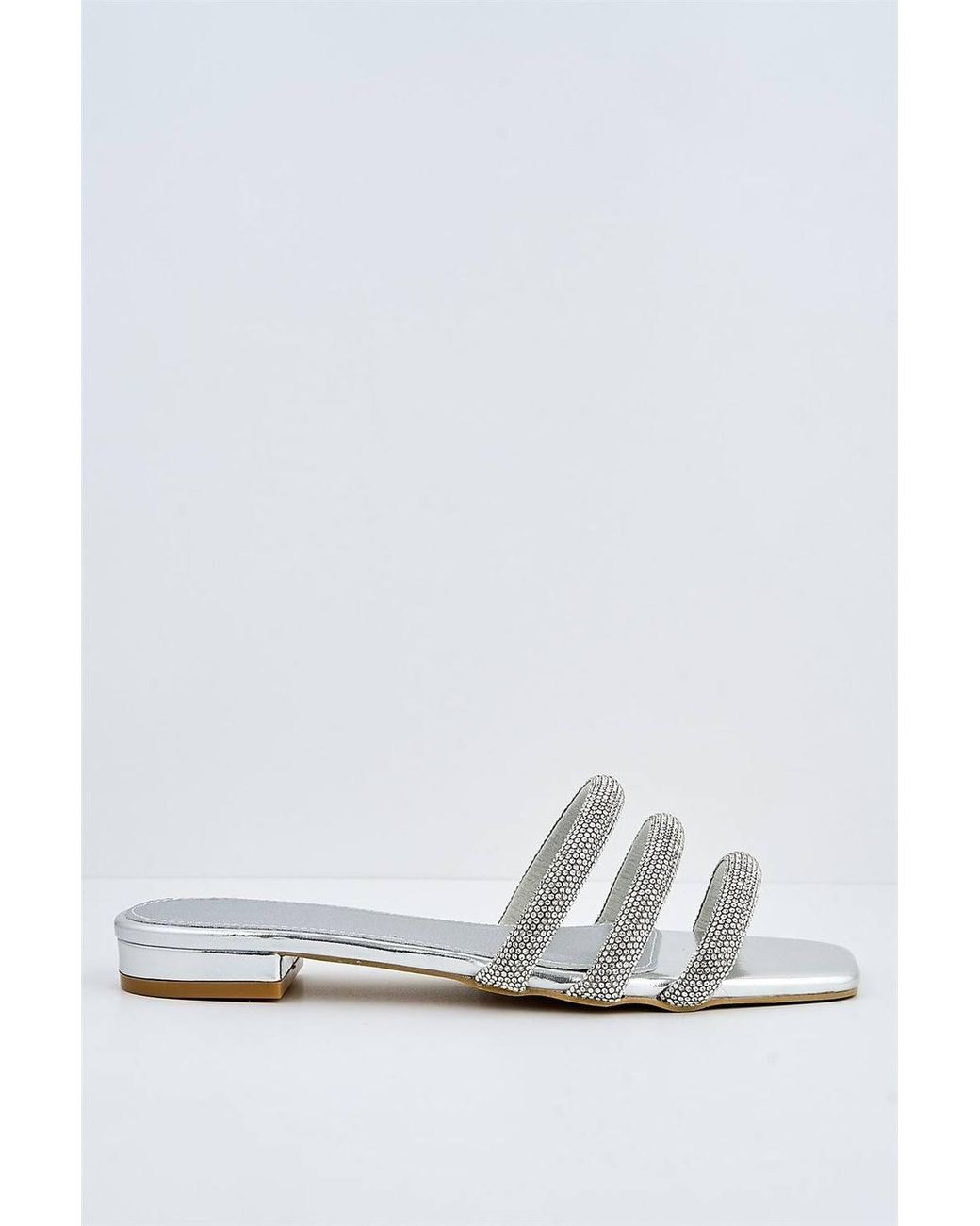 Miss Diva White Lydia Diamante Band Sliders