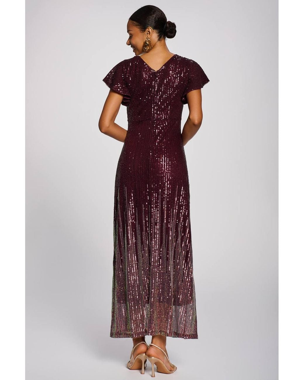 Jolie Moi Red Placement Patterned Sequin Maxi Dress